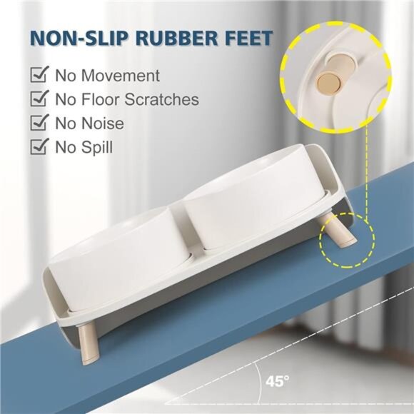 Elevated Ceramic Dog Bowl Set - Double Dog Feeding Bowls with Stand Splash - Picture 4 of 7